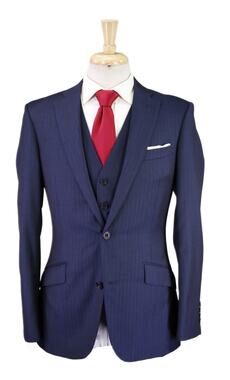 Richard James Dark Royal Blue Pinstripe 3-Piece 2-Btn Wool Suit 38S